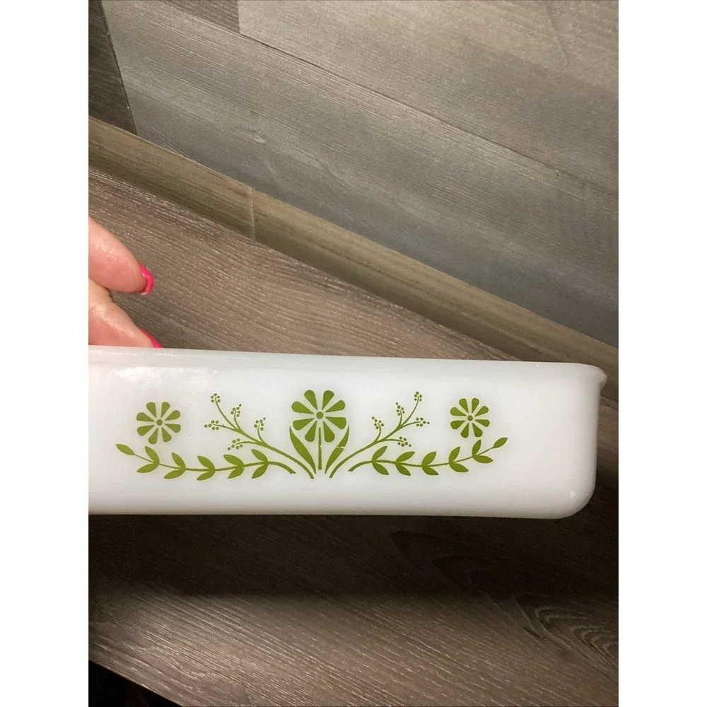 Glasbake Green Daisy 8x8 Glass Baking Dish Ovenware J2428
